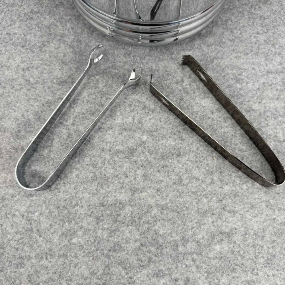 Vintage Keystone Chrome Ice Bucket Wood Handles Lid 2 Tongs Insulated Barware